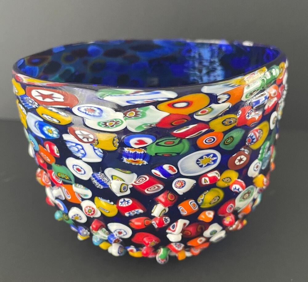 Murano Glass Millefiori Art Glass Cobalt Murrini Vase Signed Imperio Rossi Italy